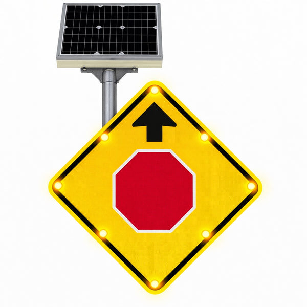 Solar-Powered LED Stop Ahead Sign Solar-powered flashing LED stop ahead sign