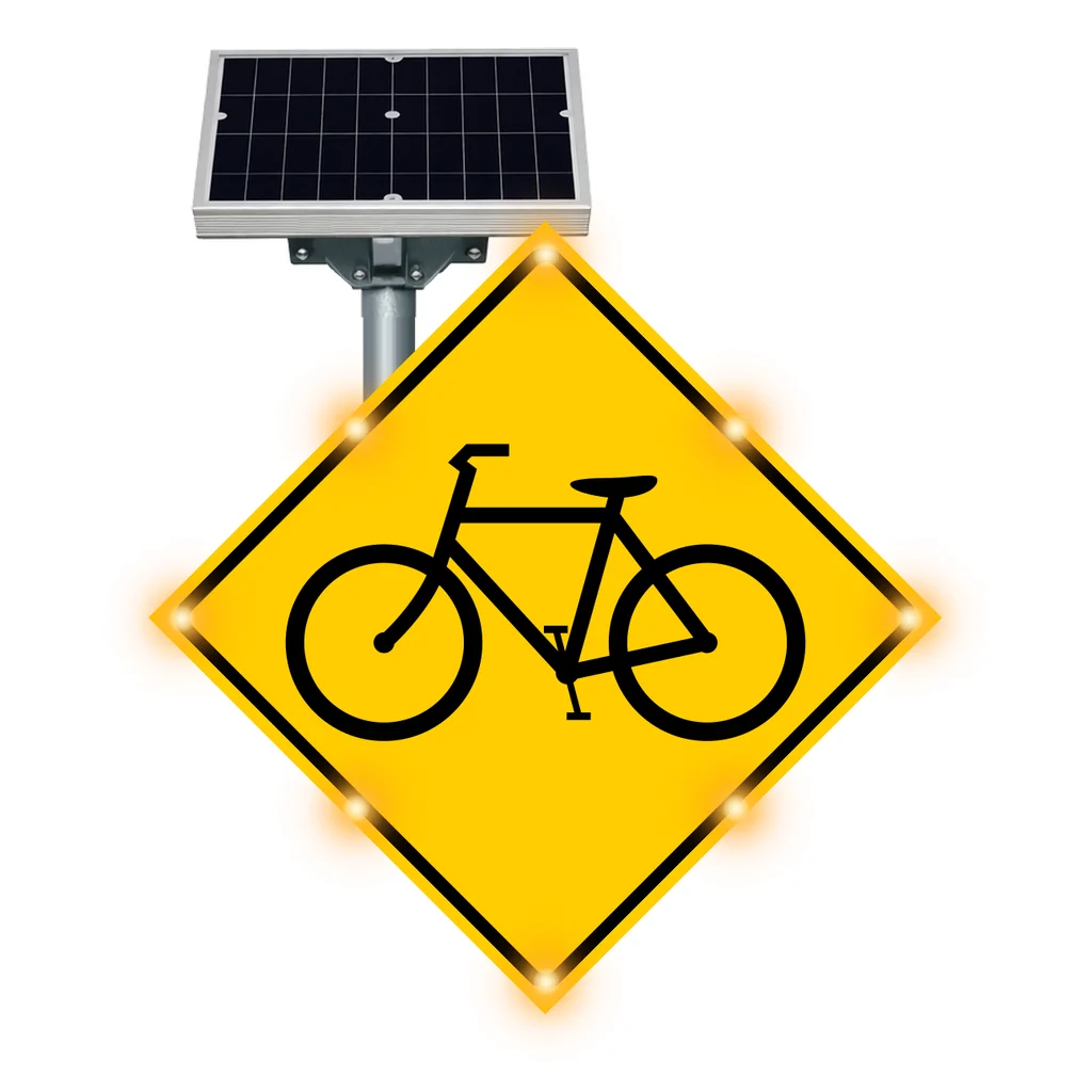 Bicycle crossing flashing sign