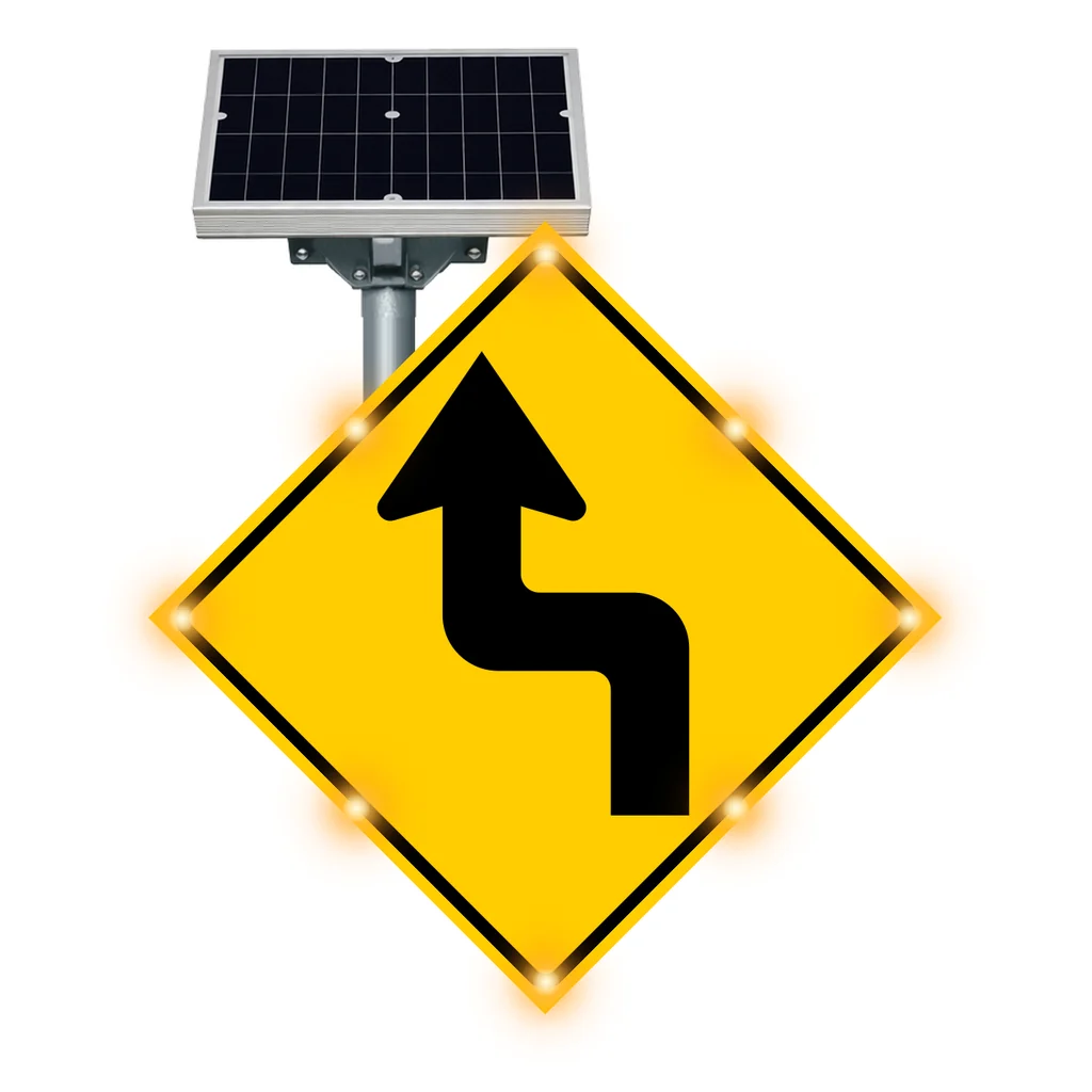 Curve warning flashing sign