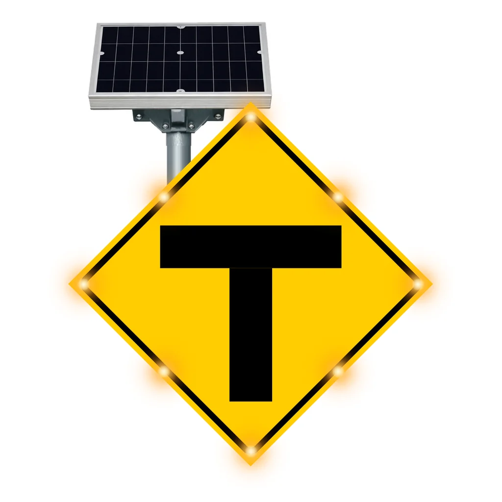 T intersection flashing sign