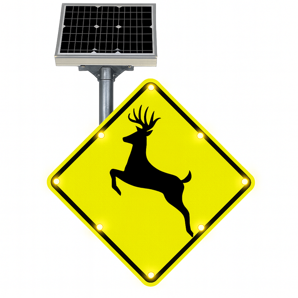 Solar-powered flashing traffic sign